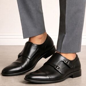 Joseph Abboud | Leather Elevated Side Buckle Silver Tone Dress Shoes